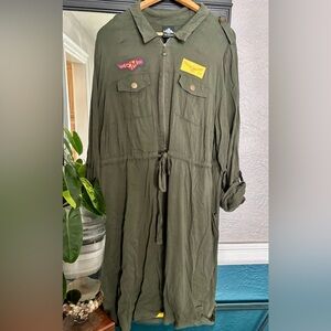 Her Universe Olive Green Captain Marvel Dress with Star Zipper